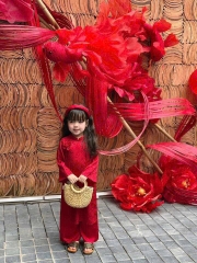 ÁO DÀI GẤM LỤA 2 DA HOA CÚC BÉ GÁI