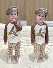 SET 2 BỘ DÀI MÁY BAY SIÊU XINH TONE NÂU BÉ TRAI
