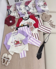 SET 2 BỘ DÀI QUẦN SỌC GẤU BEAR PUPPY BÉ GÁI SẴN