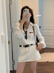 ÁO SƠ MI THÊU TIM DÀI TAY NỮ SẴN( xả 59k)