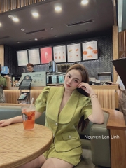 SET DẠ WEET LI-EN CỔ V SEN CÚC NGỌC QUẦN LI SẴN