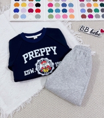 SET DÀI NỈ PREPPY ĐẦU MÙA ÁO THAN QUẦN XÁM BÉ TRAI SẴN