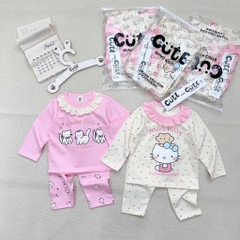 SÉT 2 BỘ COTTON DÀI TAY MÈO KITTY BE HỒNG CHO BÉ GÁI