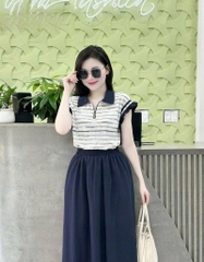 SET ÁO KẺ PHỐI TAT VIỀN MIX CHÂN VÁY NỮ