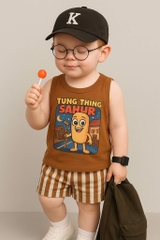 SET BA LỖ TUNGTUNG SAHUR QUẦN SỌC NÂU TÂY CHO BÉ TRAI (xả 45k)