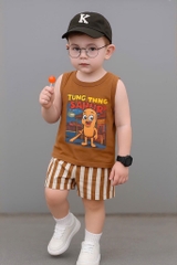 SET BA LỖ TUNGTUNG SAHUR QUẦN SỌC NÂU TÂY CHO BÉ TRAI (xả 45k)