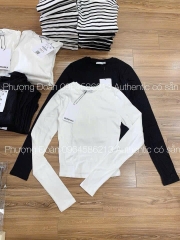 SET 3 ÁO THUN ZIP BSKK ĐEN KẺ TRẮNG NỮ THU ĐÔNG