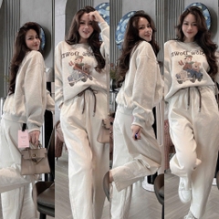 SET ÁO NỈ SLOW DOWN MIX QUẦN BAGGY KEM NỮ THU ĐÔNG (HÀNG ĐÂT)