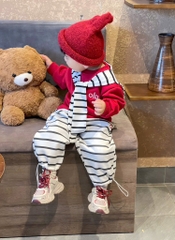 SET BỘ DÀI ALO ĐỎ KẺ KÈM KHĂN BÉ TRAI BÉ GÁI SẴN
