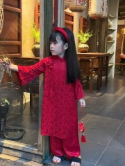 ÁO DÀI GẤM LỤA 2 DA HOA CÚC BÉ GÁI