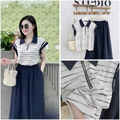 SET ÁO KẺ PHỐI TAT VIỀN MIX CHÂN VÁY NỮ