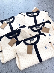 ÁO LEN CARDIGAN GẤU WHO TRẮNG VIỀN ĐEN NỮ THU ĐÔNG