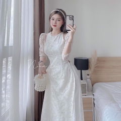 SET ÁO DÀI REN 2 LỚP CỔ NGỌC ĐÍNH VAI ĐÁ(xả 150k)