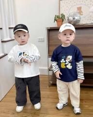 SET 2 ÁO DÀI PHỐI TAY KẺ MICKEY WHERE'S GOOFY TRẮNG THAN BÉ TRAI