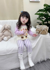 BỘ DÀI CHÓ CON NHỎ TONE TÍM BE QUẦN KẺ BÉ GÁI