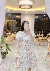 VÁY HOA CỔ V CHẠY DÂY CỔ V 2 LỚP HỒNG NỮ SẴN