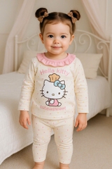 SÉT 2 BỘ COTTON DÀI TAY MÈO KITTY BE HỒNG CHO BÉ GÁI