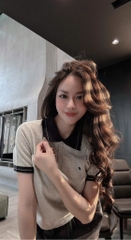 ÁO LEN XÁM PHỐI CỔ ĐEN NỮ THU ĐÔNG
