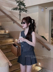 SET ÁO MIX CHÂN VÁY KẺ NỮ