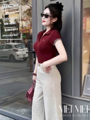 ÁO CỔ V PHỐI TAY ĐÍNH TAG NỮ SẴN