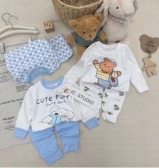 SET 3 BỘ DÀI TAY CUTE PUPPY TONE XANH TRỜI CHO BÉ TRAI