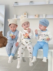 SET 3 BỘ DÀI TAY CUTE PUPPY TONE XANH TRỜI CHO BÉ TRAI