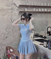 SET ÁO POLO CỔ SEN PHỐI REN XANH NỮ