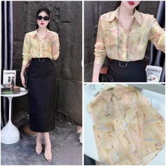 ÁO SƠ MI HOA CỎ 1 TÚI TRƯỚC NỮ