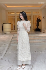 SET ÁO DÀI REN 2 LỚP CỔ NGỌC ĐÍNH VAI ĐÁ(xả 150k)