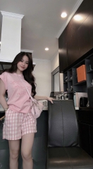 SET BỘ ÁO HỒNG QUẦN KẺ NỮ SẴN (SALE 89k)