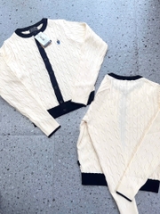 ÁO LEN CARDIGAN GẤU WHO TRẮNG VIỀN ĐEN NỮ THU ĐÔNG