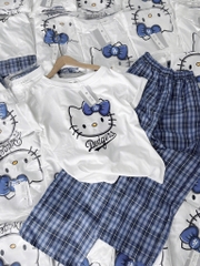 SET BỘ ÁO TRẮNG MÈO QUẦN KẺ XANH NỮ (SALE 105K)