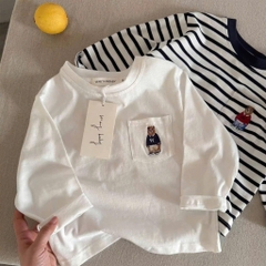 SET 4 ÁO THUN DÀI TAY THÊU GẤU BÉ TRAI