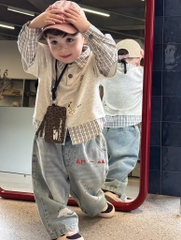 SET BỘ DÀI ÁO PHỐI SƠ MI KẺ QUẦN BÒ BÉ TRAI