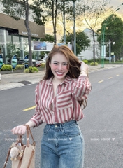 ÁO SƠ MI KẺ SỌC TÚI TRƯỚC NỮ(SALE 89k)