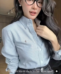 ÁO SƠ MI KẺ XANH THÊU LOGO NGỰA NỮ