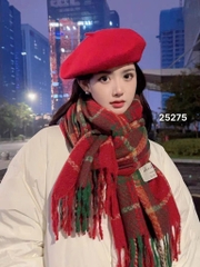 KHĂN MŨ - KHĂN DẠ KẺ CARO TONE ĐỎ NỮ THU ĐÔNG