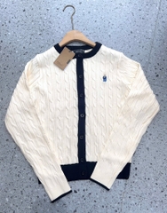 ÁO LEN CARDIGAN GẤU WHO TRẮNG VIỀN ĐEN NỮ THU ĐÔNG