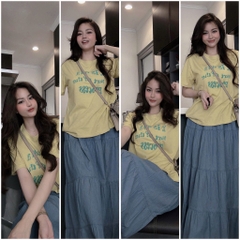 SET ÁO VÀNG CHÂN VÁY XANH DÀI NỮ