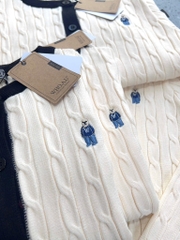 ÁO LEN CARDIGAN GẤU WHO TRẮNG VIỀN ĐEN NỮ THU ĐÔNG