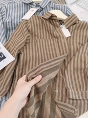 ÁO SƠ MI KẺ TAY LỬNG 2 MÀU NỮ