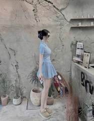 SET ÁO POLO CỔ SEN PHỐI REN XANH NỮ