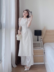 SET ÁO DÀI REN 2 LỚP CỔ NGỌC ĐÍNH VAI ĐÁ(xả 150k)