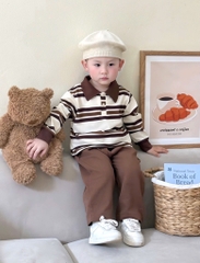 SET BỘ DÀI ÁO POLO KẺ NÂU QUẦN SUÔNG NÂU BÉ TRAI