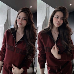 SET HAI DA MIU MIU CỔ KHOÁ MIX CHÂN VÁY DÀI NỮ THU ĐÔNG SẴN