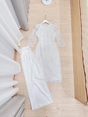 SET ÁO DÀI REN 2 LỚP CỔ NGỌC ĐÍNH VAI ĐÁ(xả 150k)