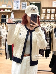 ÁO LEN CARDIGAN GẤU WHO TRẮNG VIỀN ĐEN NỮ THU ĐÔNG