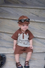 SET BỘ ÁO CỔ BẺ NÂU TÂY L.A CHO BÉ TRAI