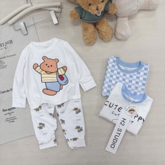 SET 3 BỘ DÀI TAY CUTE PUPPY TONE XANH TRỜI CHO BÉ TRAI