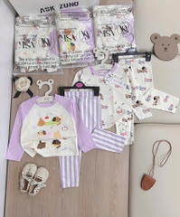 BỘ DÀI CHÓ CON NHỎ TONE TÍM BE QUẦN KẺ BÉ GÁI